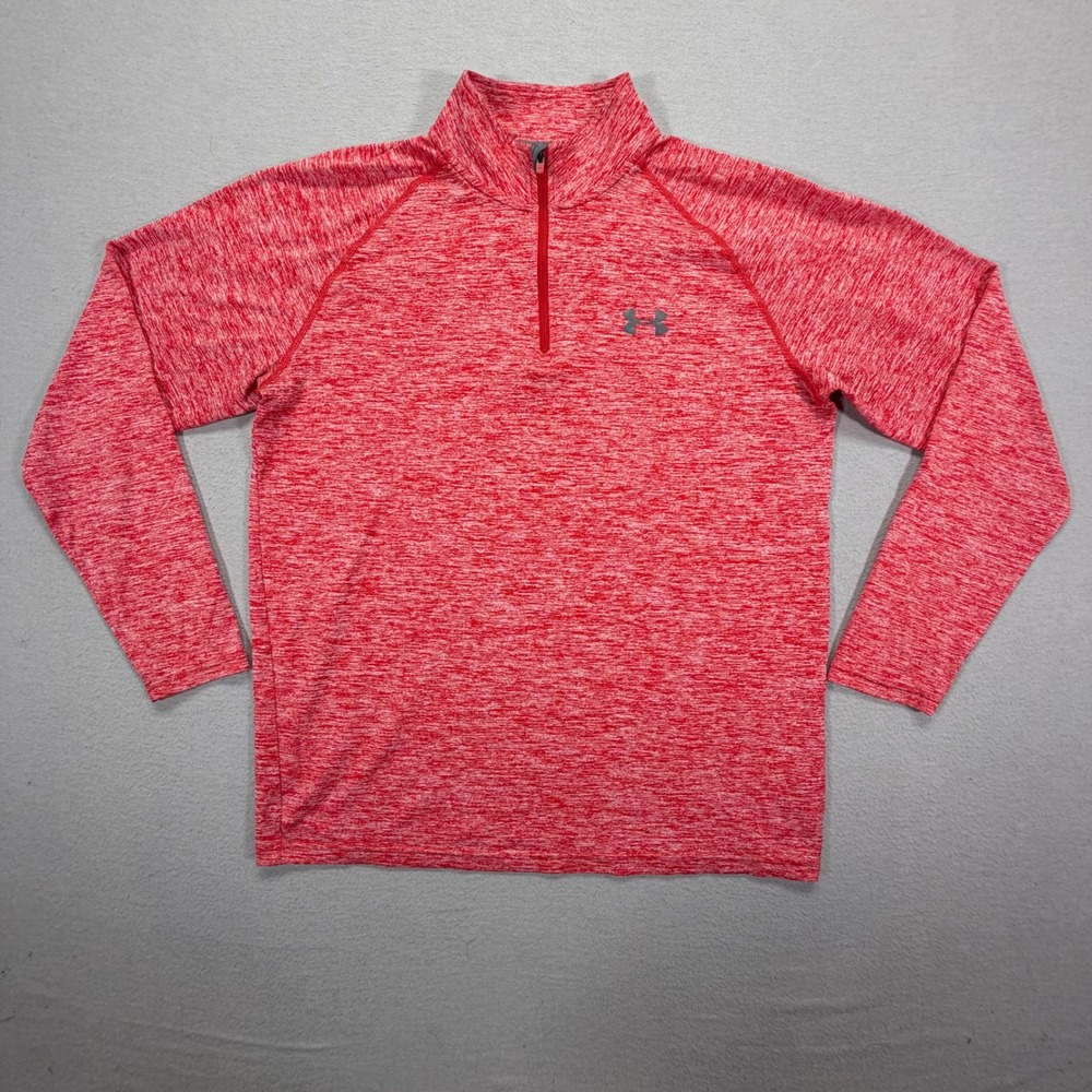 Under Armour Mens Pullover Loose Red Heathered Heatgear 1/4 Zip Medium